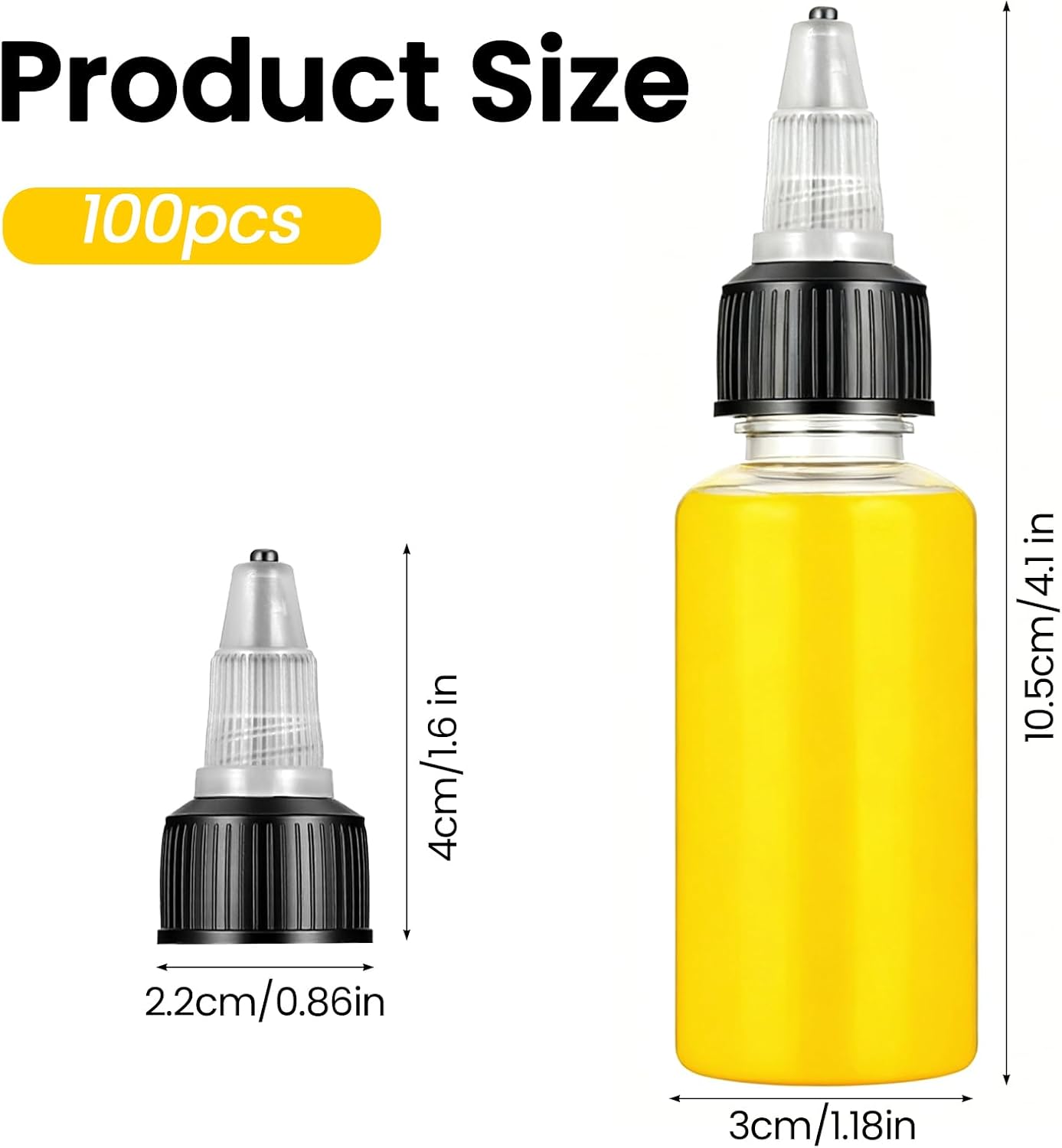 100 Pcs 1 oz Clear Plastic Squeeze Bottles Round Plastic Bottles with Twist Cap for Oil, Paint, Condiment, Tattoo Ink, Travel, Crafts