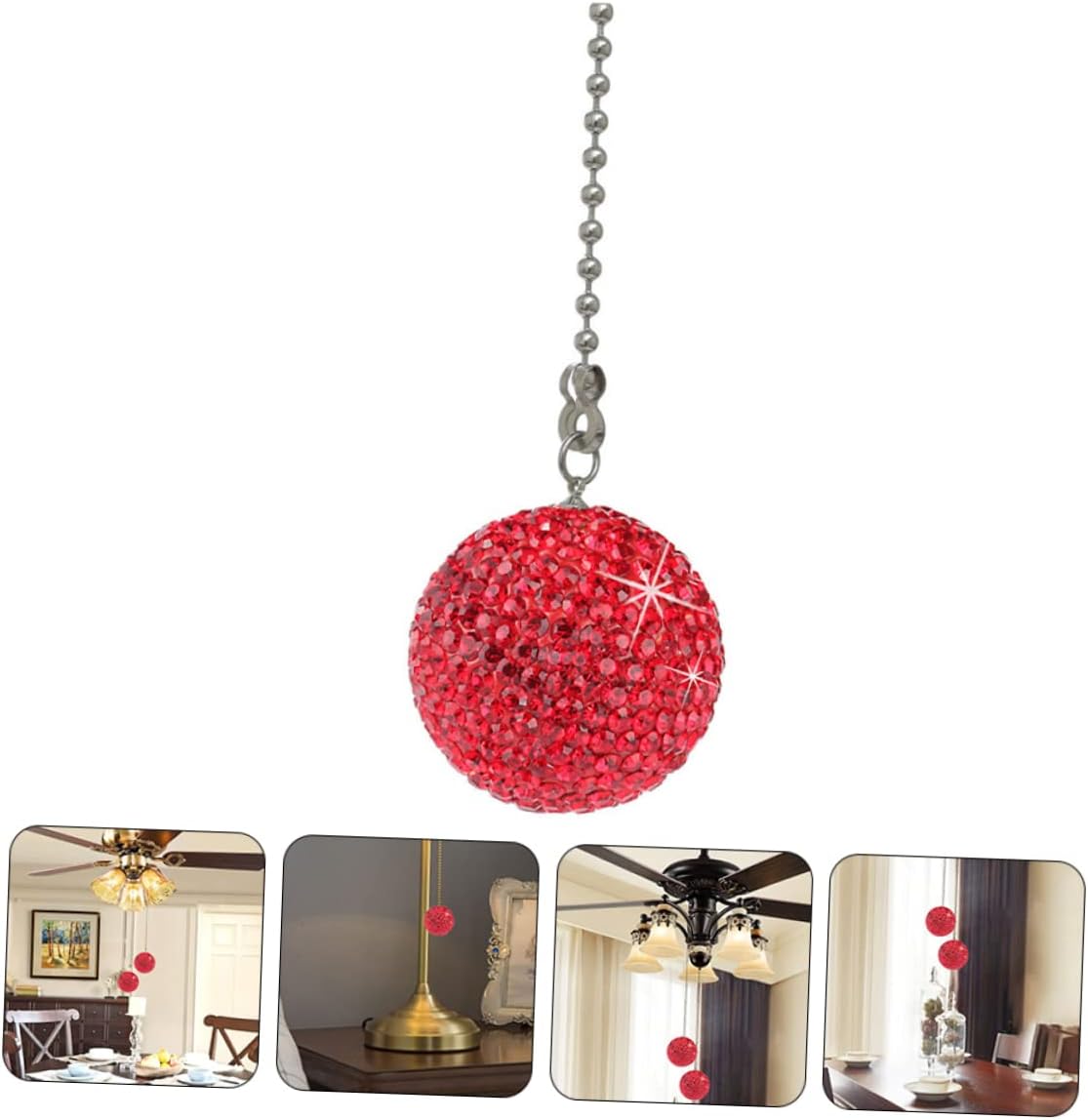DOITOOL 3sets Ceiling Fan Pull Chain Rhinestone Decorative Beaded Lamp Hanging Chain for Home Office Kitchen Living Room and More Design