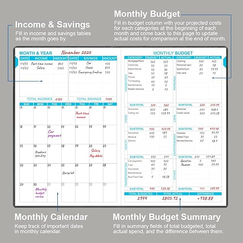 Miniatura 9 de Planificador de presupuesto libro de presupuesto mensual de 8 x 9.5 pulgadas con cuaderno de seguimiento de gastos, libro de presupuestos 2023-2024