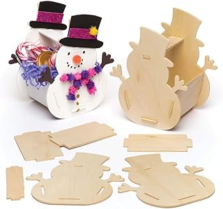 Baker Ross Kits de paniers en Bois Bonhomme de Neige (Lot de 4), Loisirs créatifs et décorations de Noël pour Enfants