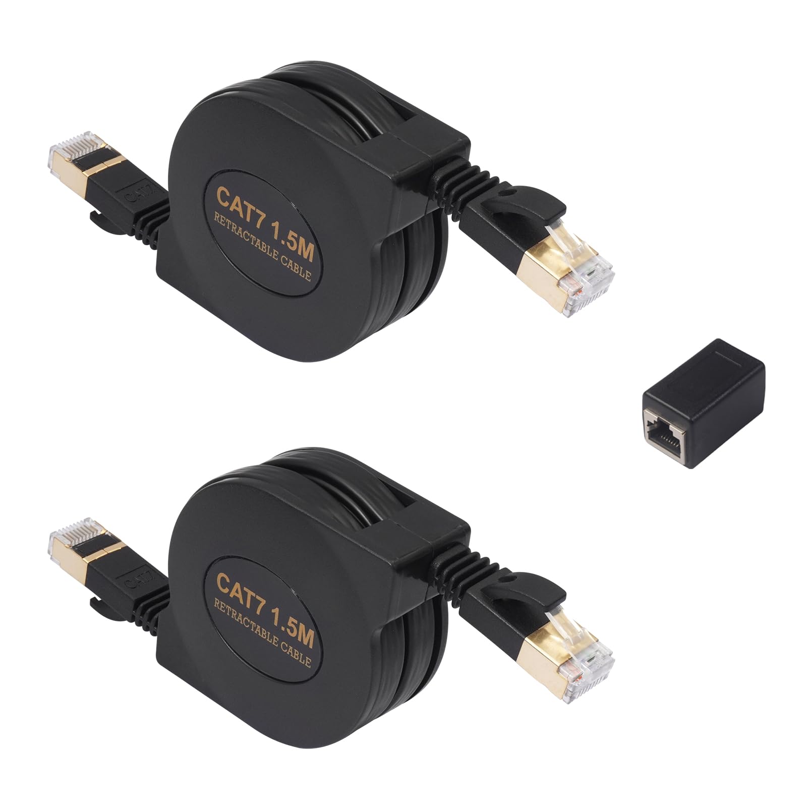 Cavo Ethernet Cat 7, cavo patch RJ45 piatto retrattile per Internet LAN ad alta velocità, facile da trasportare per laptop e viaggi, confezione da 2