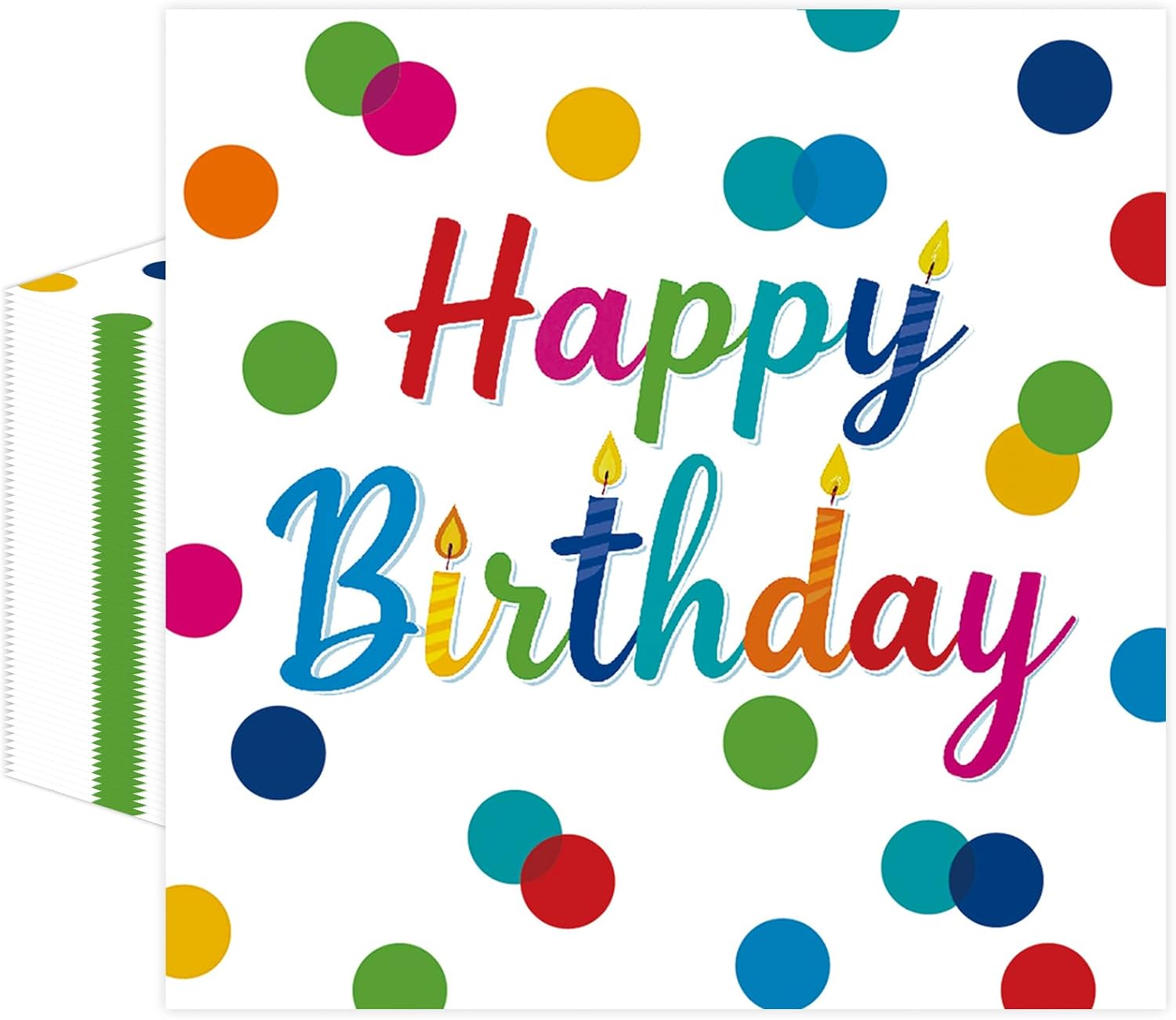 50 Pcs Happy Birthday Paper Napkins 6.5 x 6.5 Inches, Colorful Polka Dots Theme Disposable Luncheon Dinner Party Napkins Cocktail Napkin for Birthday Party Decorations (Birthday)