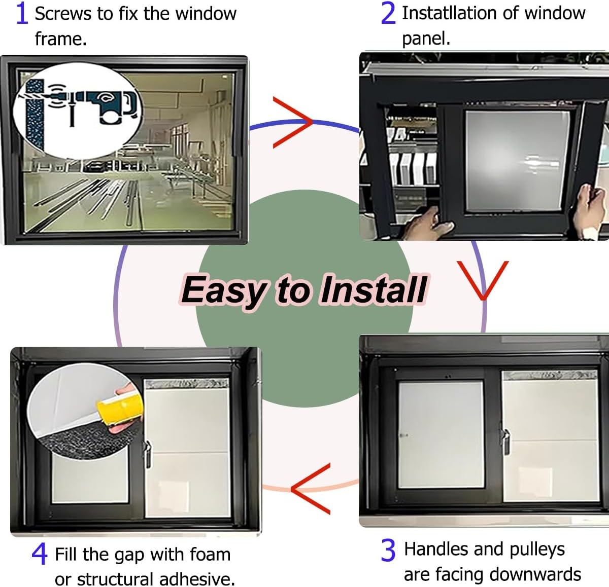 Basement Replacement Window Horizontal Sliding Shed Window Household Slider Windows 24"x 24" 24"x 36" 30" x 12" 36"x36"Aluminum Alloy Storm Windows with Screen and Tempered Glass(Black,WxH: 22x24in)