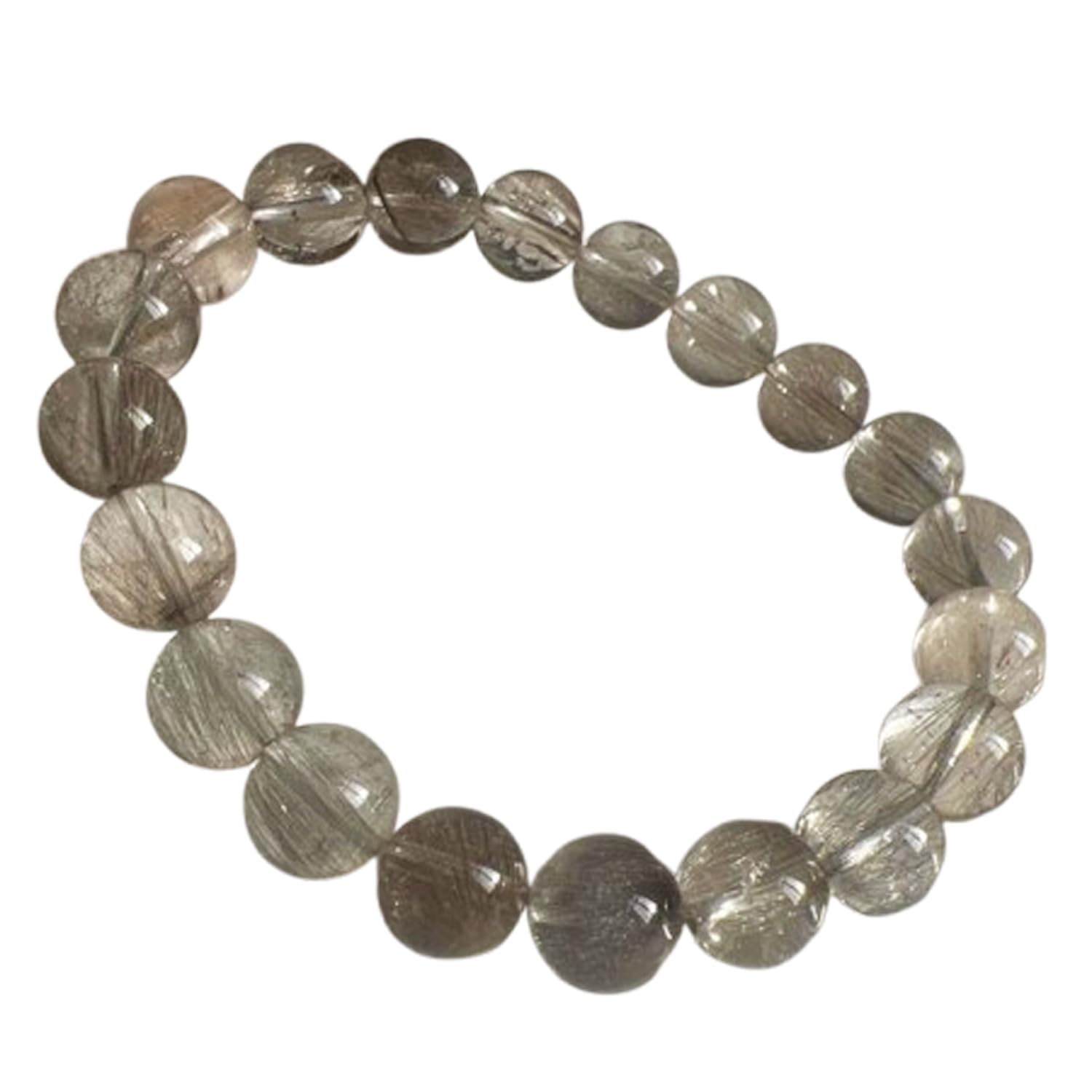 Happy_Shop Natural Silver Rutilated Quartz 8mm Round Shape Smooth Cut Beads Stretchable Bracelet For Men & Women. Unisex Bracelet For Healing, Meditation, Prosperity, Gift &...