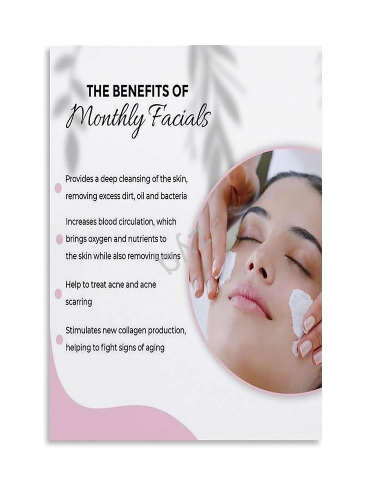 EKFBQBGW Professional Facial Techniques Poster Spa Benefits Chart for Esthetician Salon Wall Decor Client Education