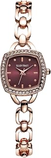 Ellen Tracy Women's 22mm Cushion Rose Goldtone Watch, Burgundy Dial, Crystal Accents, Bracelet Band
