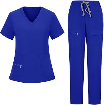 Scrubs for Women Set Short Sleeve V-neck Medical Uniform Multi-pocket Easy Stretch Workwear Breathe Nursing Sets