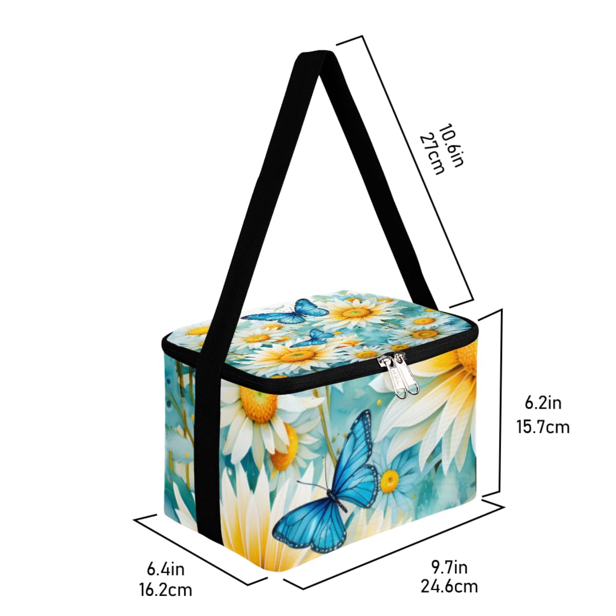 GzLeyigou Lunch Bags for Women Men 9 Cans,Floret Butterfly Hot & Cold Food Delivery Bag Insulated Grocery Bag Insulated Lunch Box White Floral Cooler Bag for Office Work Picnic Beach