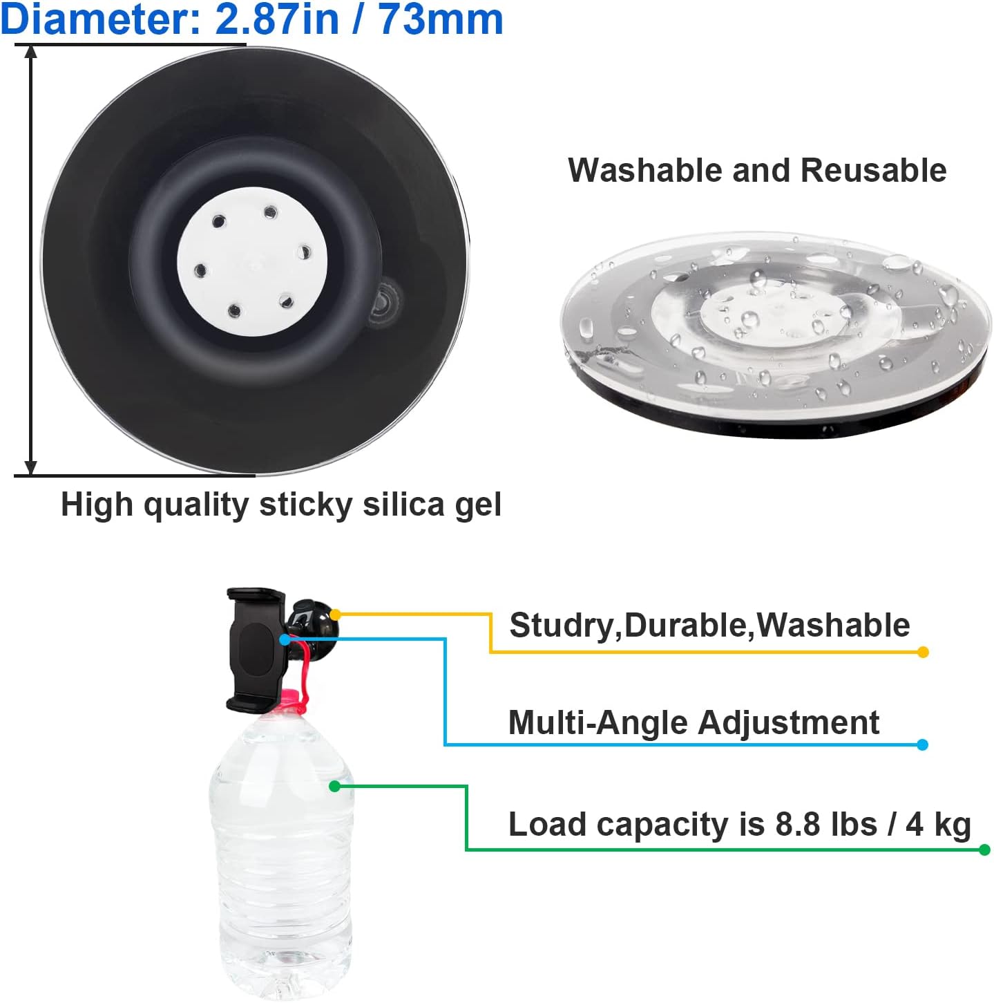 Mippko 2.87 Inch Suction Cup Phone Holder, Compatible with 3.5-7.5 Inch Smartphones, Adjustable Mount, Stable Hold, Easy Installation, Ideal for Shower, Kitchen, Gym, Bathroom