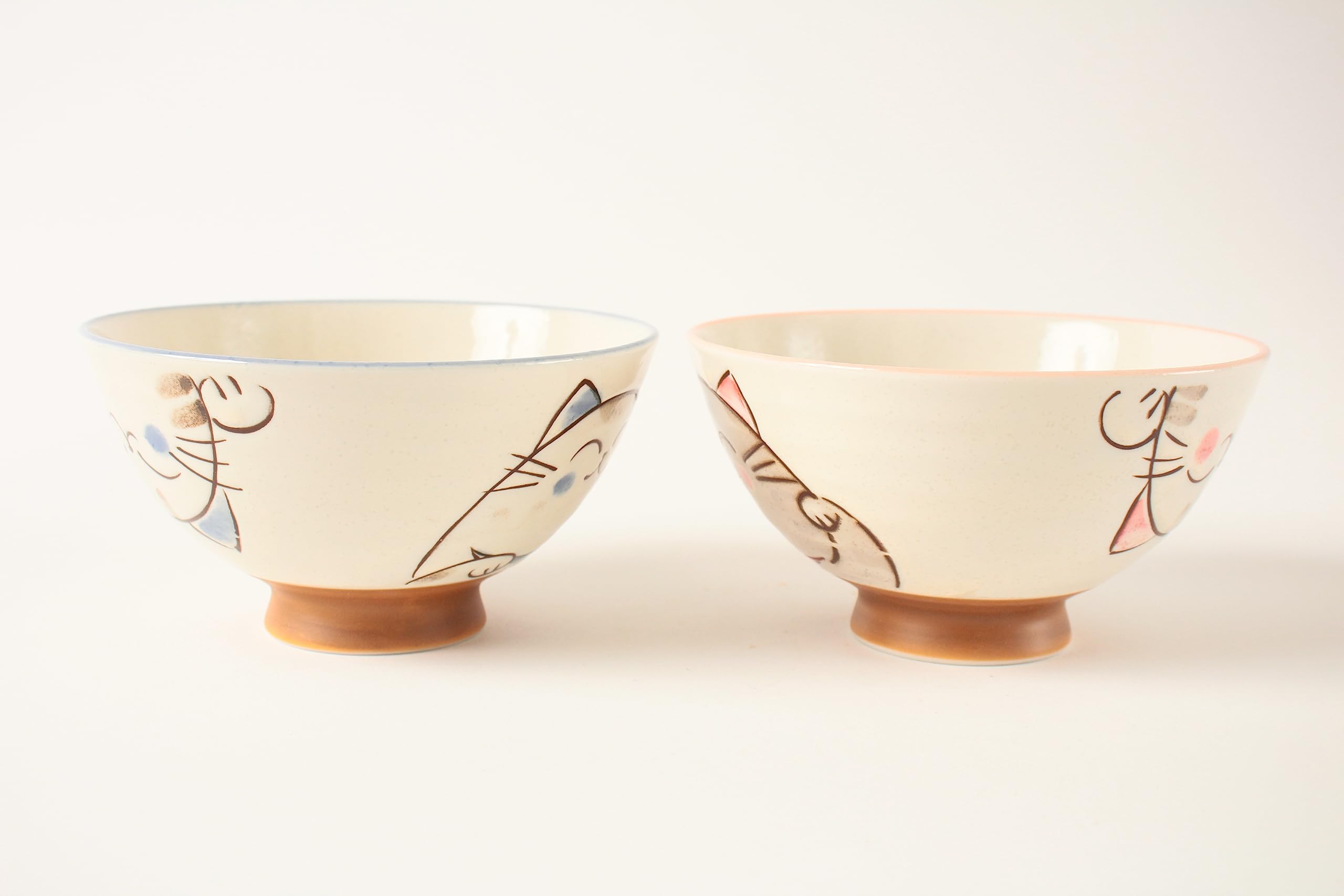 Mino ware Coppia di Ceramiche Giapponesi Ciotola di Riso Smailing Gatti Blu & Rosa made in Japan (Giappone Import) MIG010