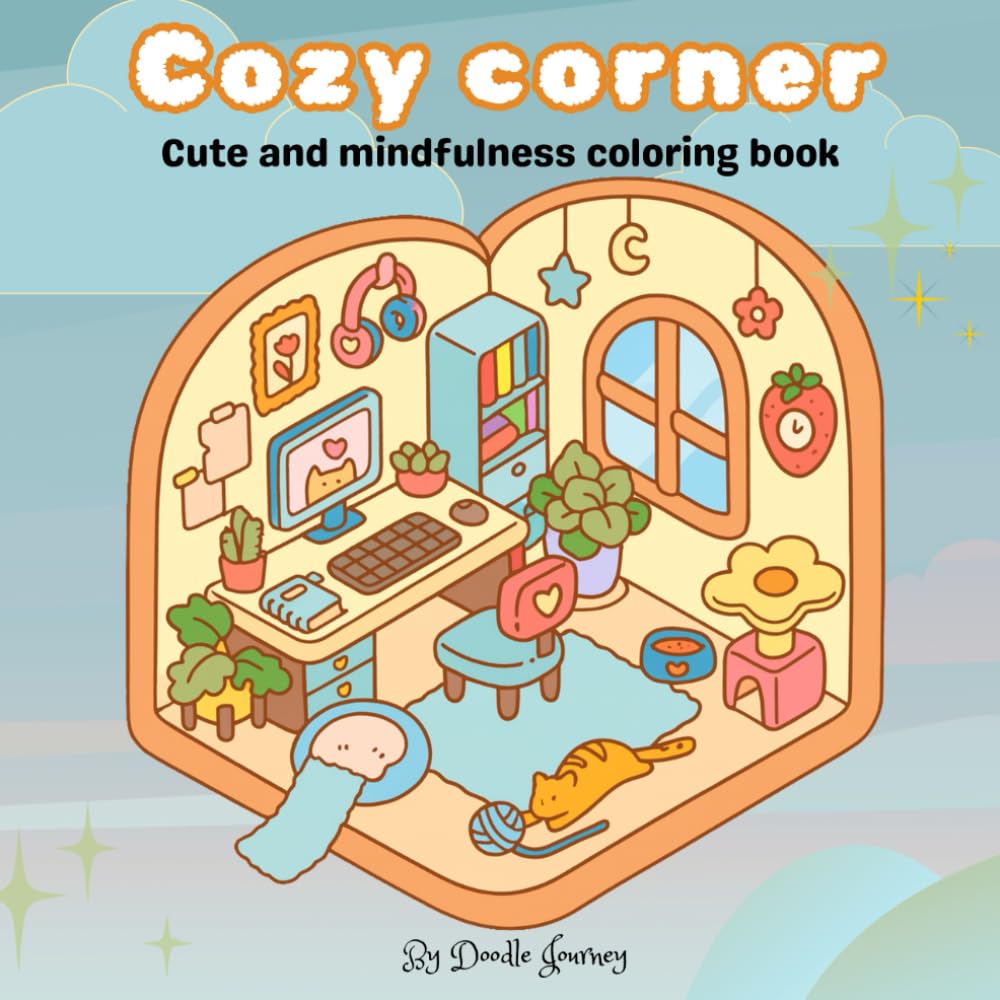 Cozy corner: Cute and mindfulness coloring book for Adults and Teens, Super Cute Designs of Cozy, Hygge Spaces for Relaxation