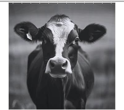 Bathroom Shower Curtain 72x72 Inch Waterproof Fabric Shower Curtains with 12 Hooks Black White Cow Face Bath Curtain for Bathtubs Bathroom Decor