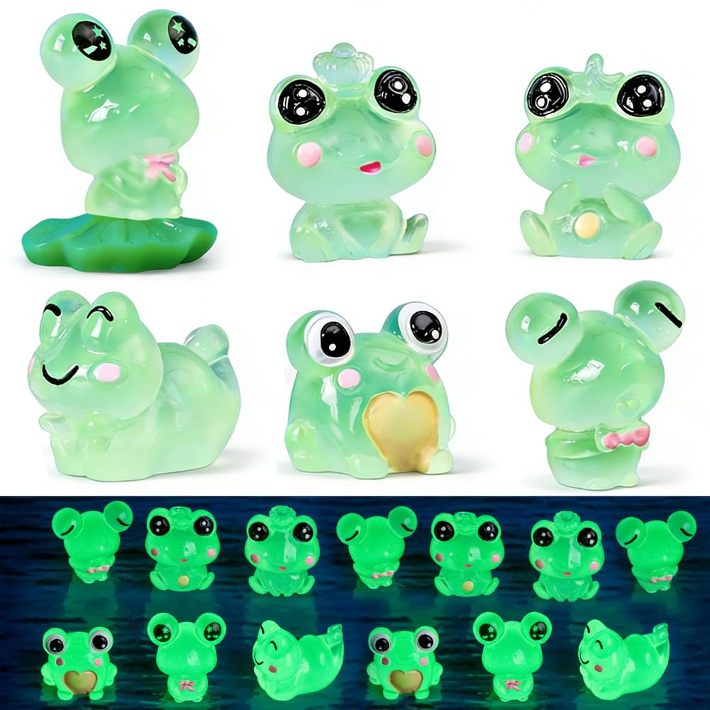 KAOVCXR 12pcs Mini Frog Figurines Tiny Resin, Luminous Mini Resin Frogs,Mini Resin Figures Little Plastic Animals Miniature Animal for Garden Diy Landscape Home