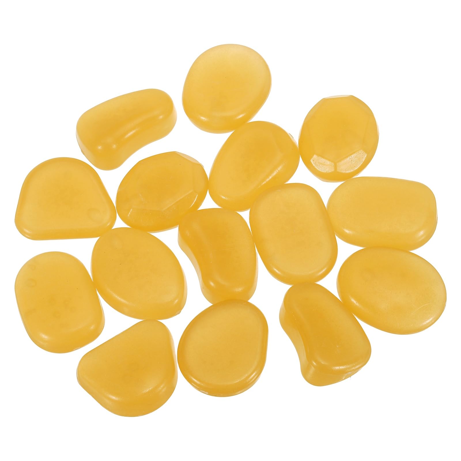 YELARXI Glow in the Dark Stones, Luminous Resin Pebbles Stones Glowing Rocks Decorative Light Up Pebbles Fitting for (Fish Tank/Outdoor Garden Decor/Yard/Walkway) 15 Pcs & Marigold