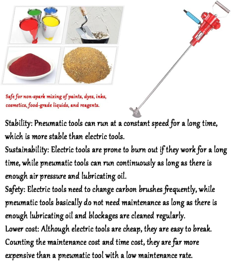 Pneumatic Hand Mixer,Paint Coating Mixer Machine Speed 1500-2600 RPM,Working Pressure 6-8 MPa (145 PSI/10 Bar),5-Gallon Agitator for Mixing Raw Materials,Agitating Sauces