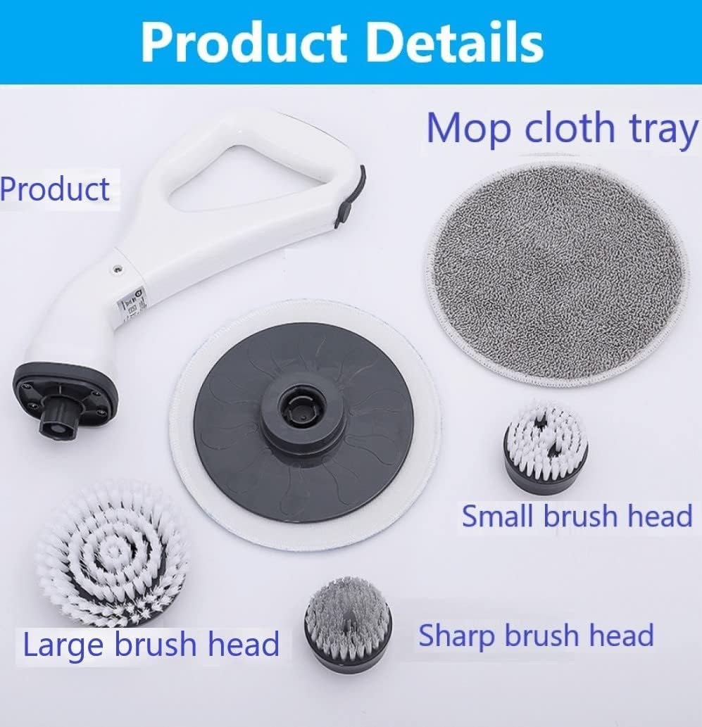 Electric Scrubber Brush for Cleaning Electric Cleaning Brush Scrubber Rechargeable Cordless Portable High Spin Scrubber Kit 4 Replaceable Cleaning Brush Heads for Cleaning Kitchen Pool Car (White)