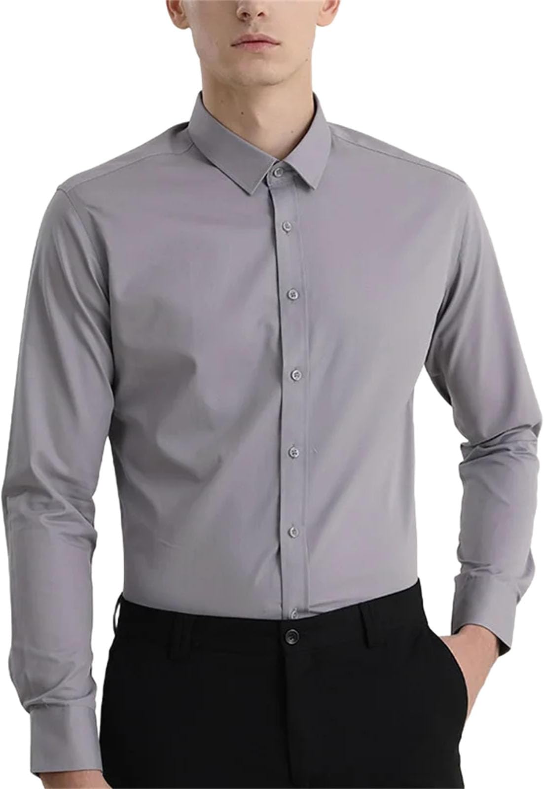 Spring Edition Long Sleeved Solid Color Men's Clothing Slim Fit Wrinkle Free Business Casual Embroidery Chic Shirt