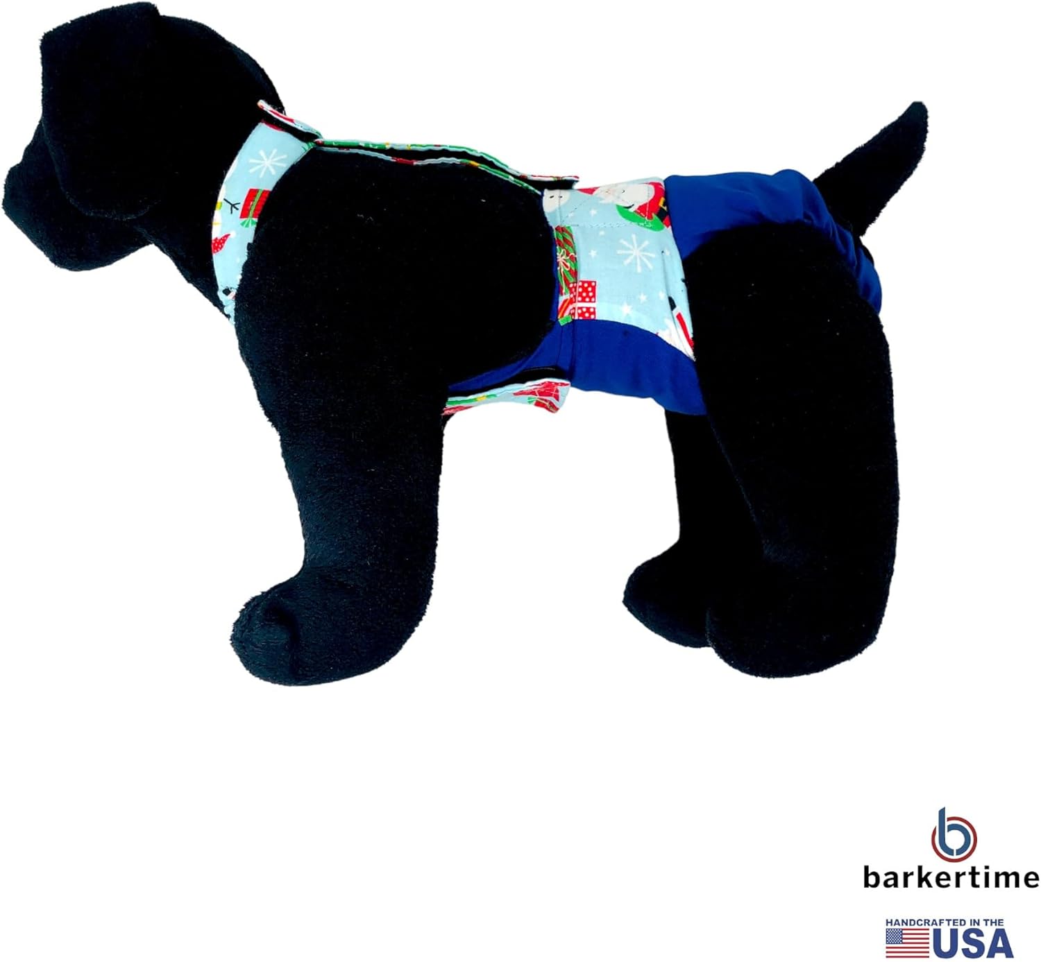 Santa Claus with Snowman on Blue Dog Diaper Overall, XS, Without Tail Hole - Made in USA