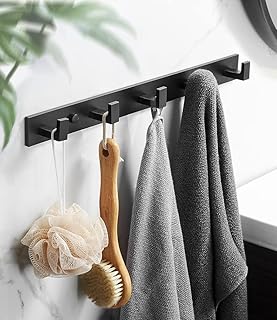 YUET 4 Matte Black Door Hook Coat Bathroom Towel Hooks Wall Mounted Screw in Fixed Door or Robe Hook- Heavy Duty for Wall Hanger - Stainless Steel Holder in Bedroom or Kitchen for Clothes, Hats
