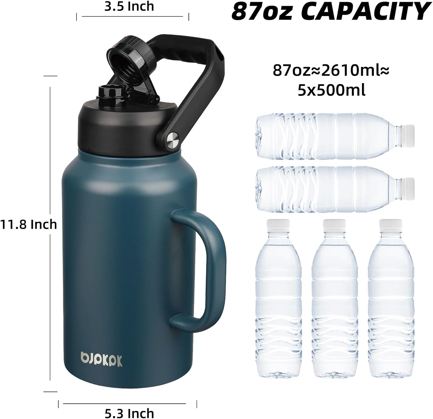 BJPKPK 87oz Insulated Water Bottle with Handle, Large Dishwasher Safe 2/3 Gallon Water Bottle, BPA Free Water Jug, Wide Mouth Metal Flasks with Anti-slip Bottom, Keep Cold & Hot,Navy Blue - Image 5