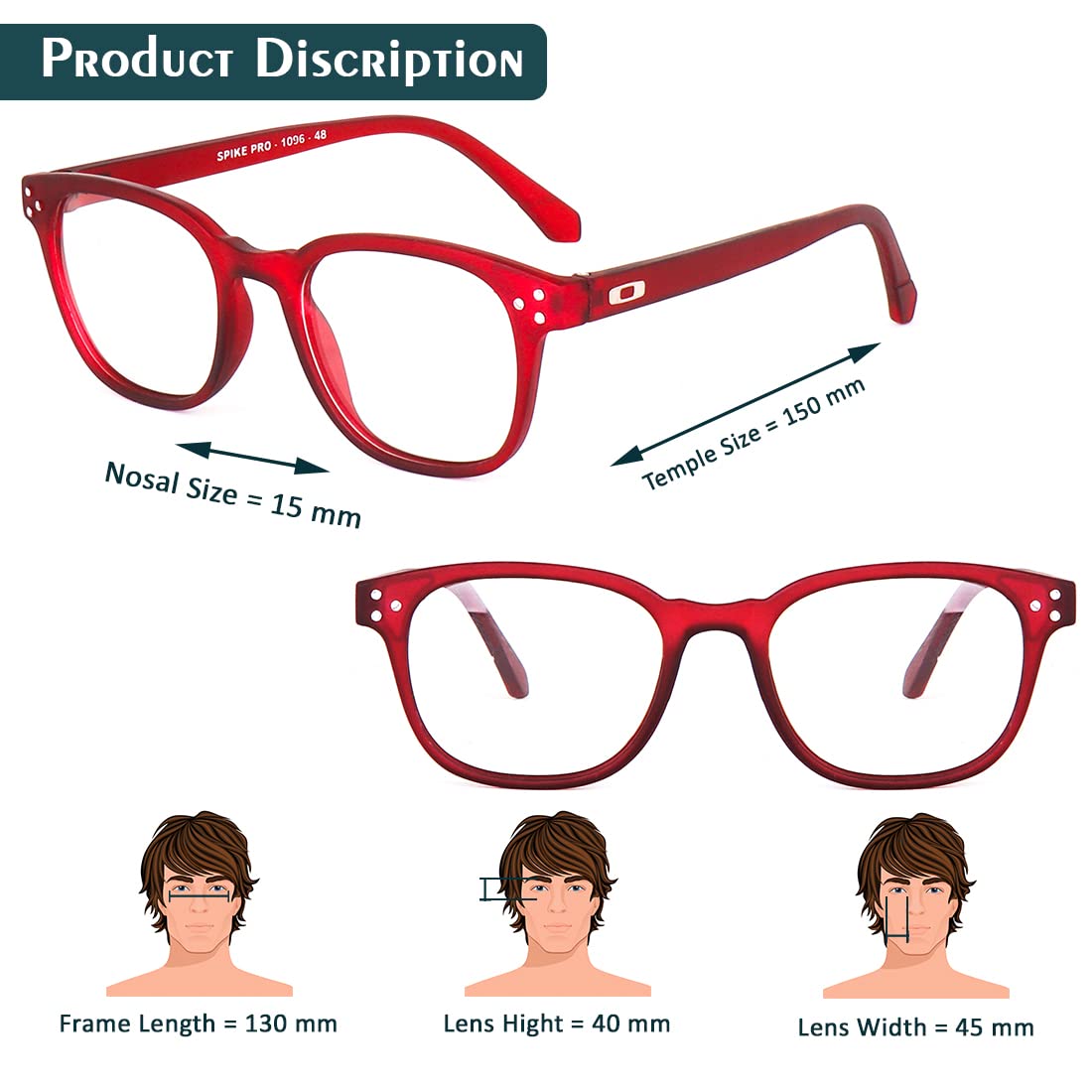 Eymen I Classic Non Prescription Clear Lens Glasses for Women Men Square Frame Eyeglasses Multiple Shades (Red) - Image 5 thumbnail