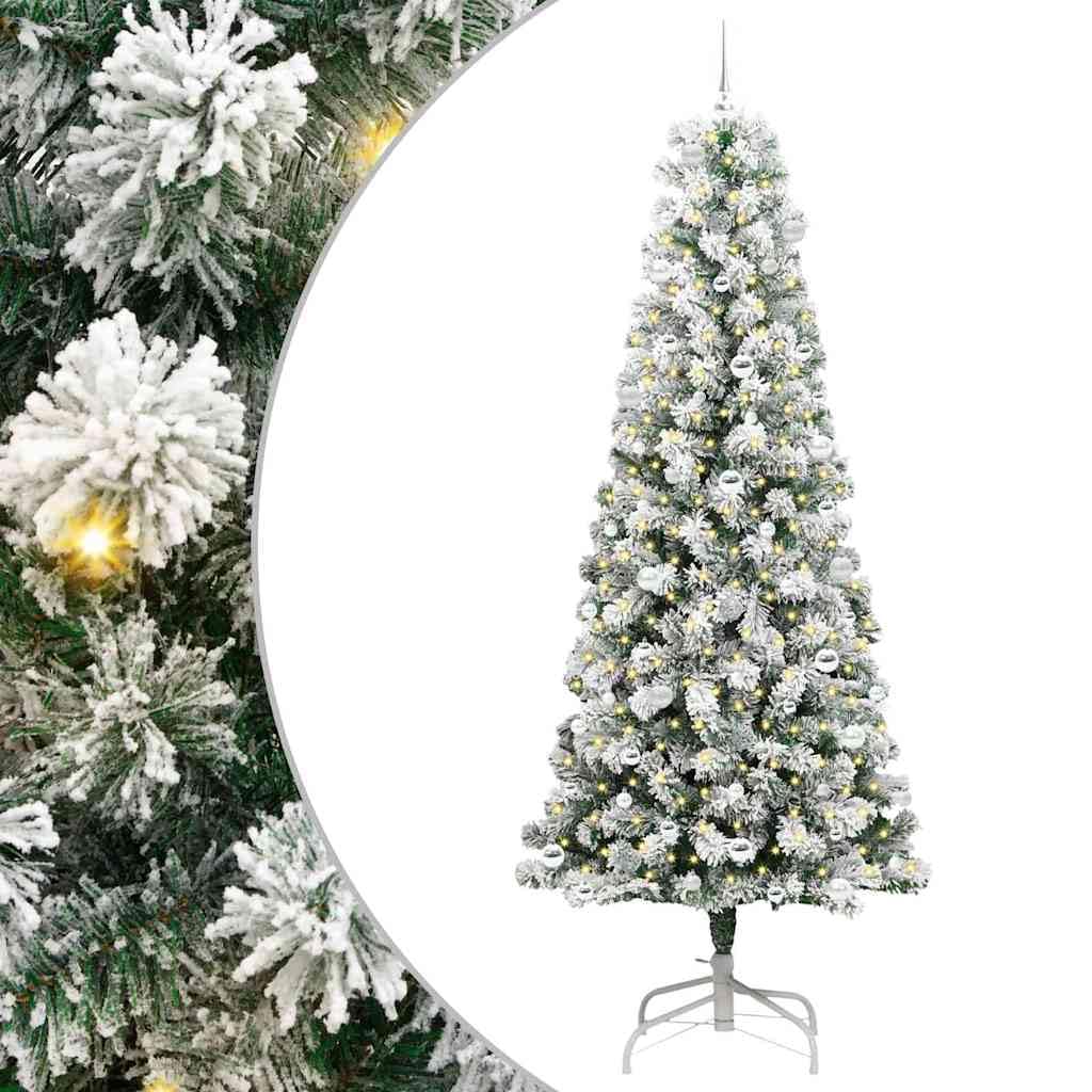 Sztuczna składana choinka, zielono-biała, wysokość 240 cm, z 952 końcówkami PCW, 300 ciepłych białych diod LED, zasilana przez USB, do użytku wewnątrz i na zewnątrz