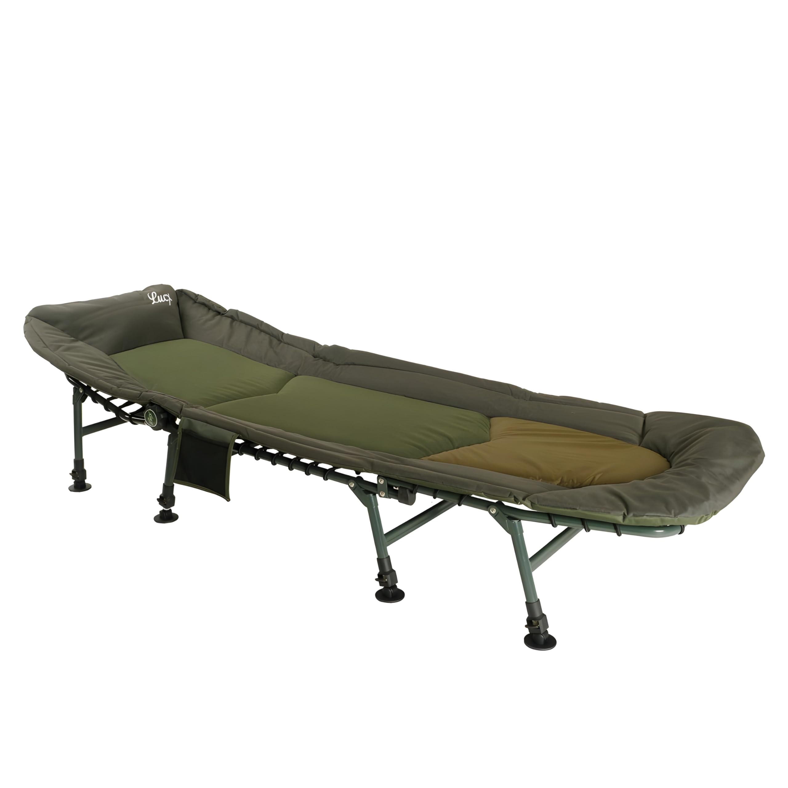 Lucx XL Bedchair 8-Bein Angelliege - große Karpfenliege mit höhenverstellbaren Beinen, Thermobezug & 210 x 80 x 33 cm - robuste Gartenliege für Angler