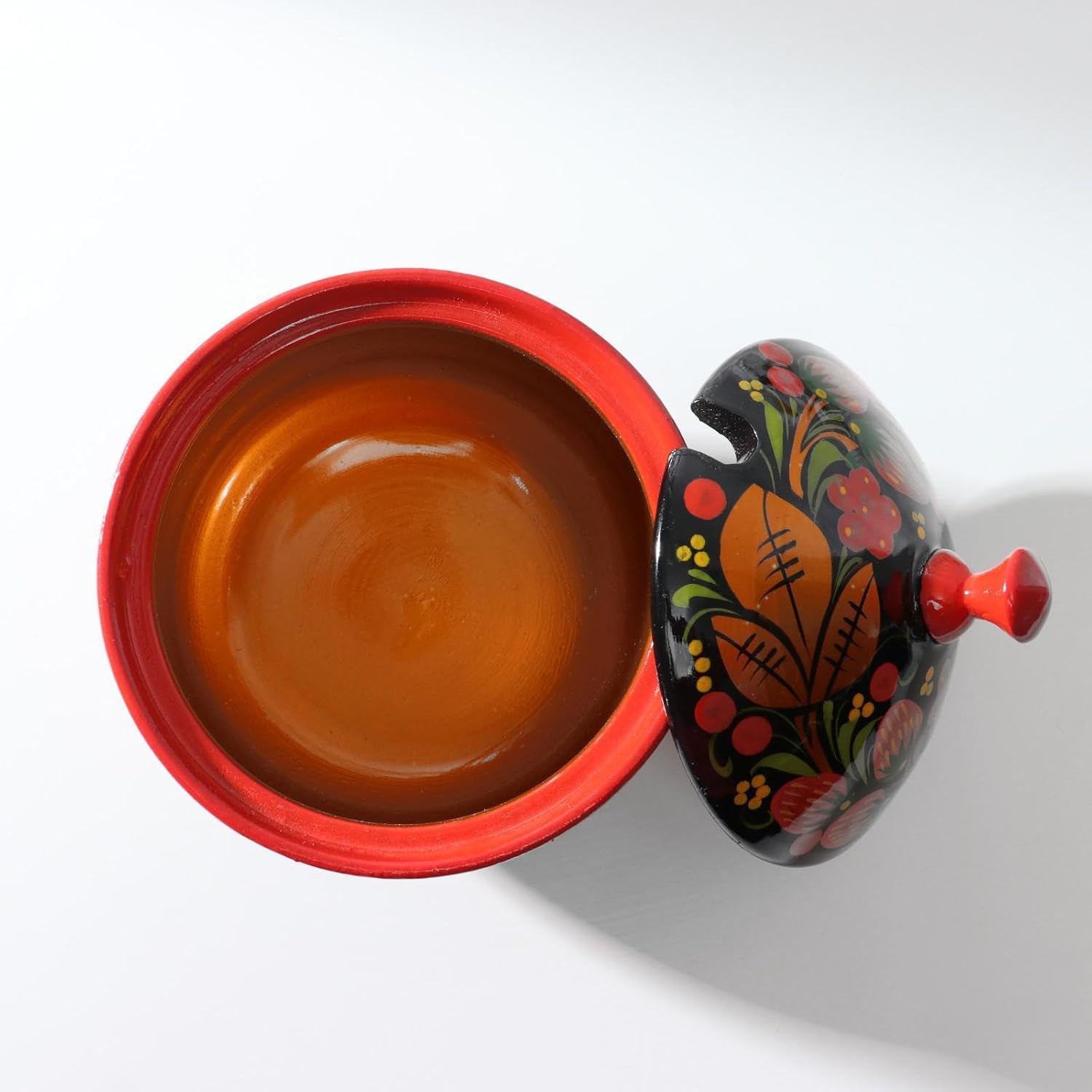Hand-Painted Traditional Khokhloma Large Wooden Sugar Bowl - Multicolored Russian Folk Craft, 3.9 Inch Height, Elegant Tableware for Tea & Coffee