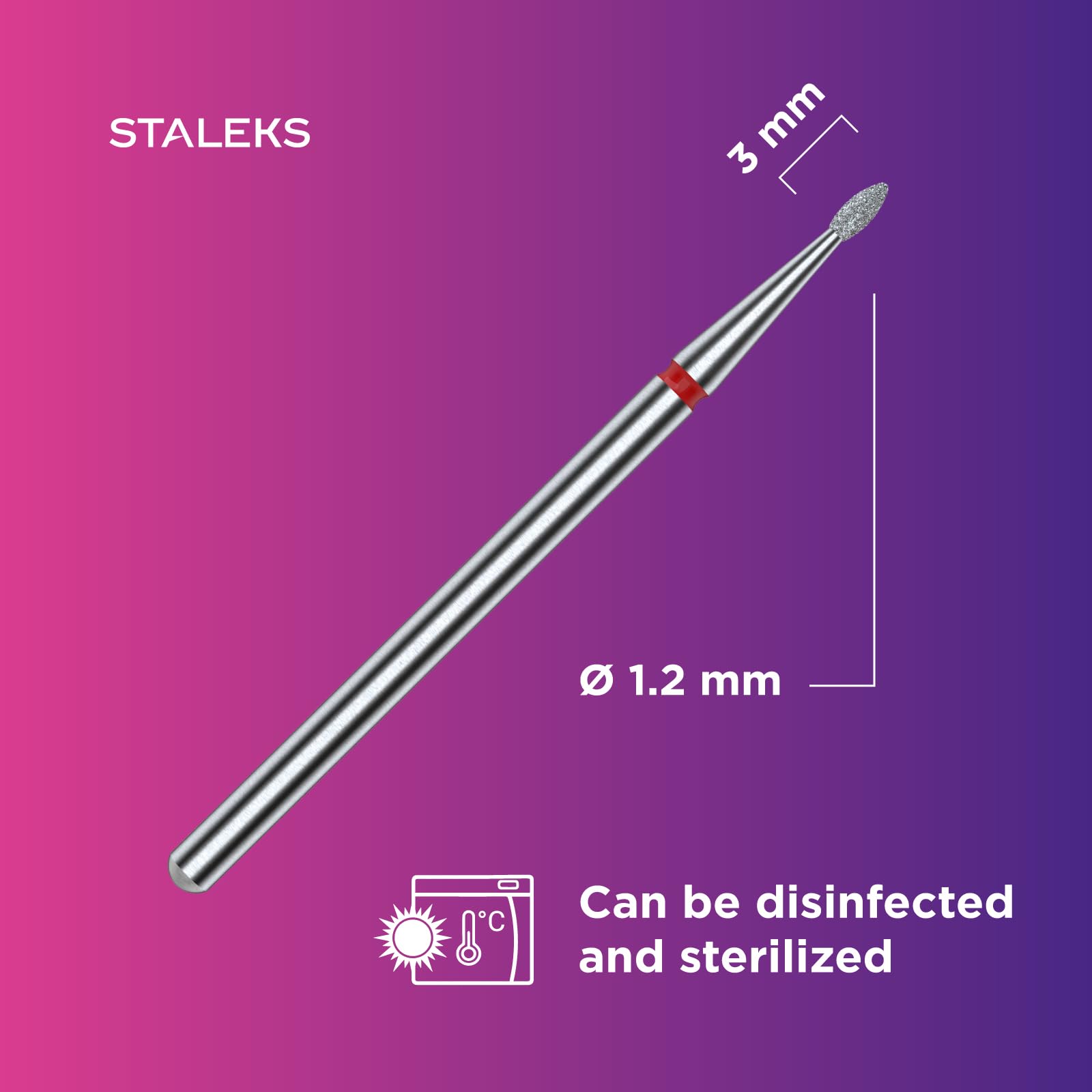 STALEKS PRO - Punta diamantada - Ríbulo redondeado (anillo rojo) I Juego de fresa de uñas I Kit de lijado para lijadoras eléctricas I Punta para manicura y pedicura compatibles (FA50R012/3)