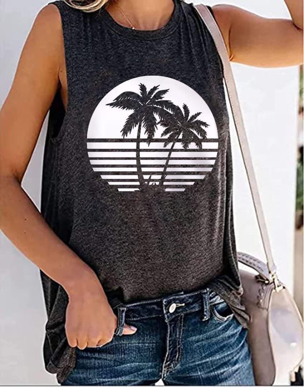 Live Simple Tank Tops for Women Beach Coconut Tree Graphic Tank Tops Sleeveless Casual Loose Workout Tees - Image 2