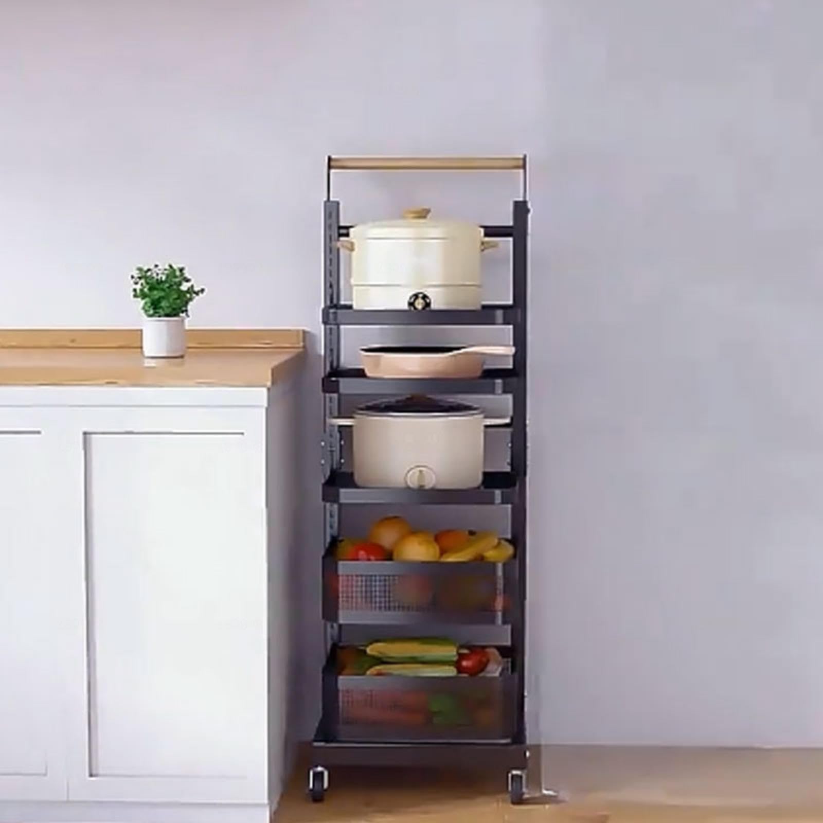 Estante para sartenes de cocina blanco con soporte para cuchara y tapa de olla, almacenamiento portátil para sartenes, incluye 4 tablas, 3 ganchos y 1 cesta