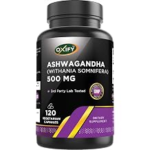 Oxify Ashwagandha Withania Somnifera 500 mg | 120 Vegetarian Capsule | Gluten-Free, Non-GMO | Supplement Made in USA