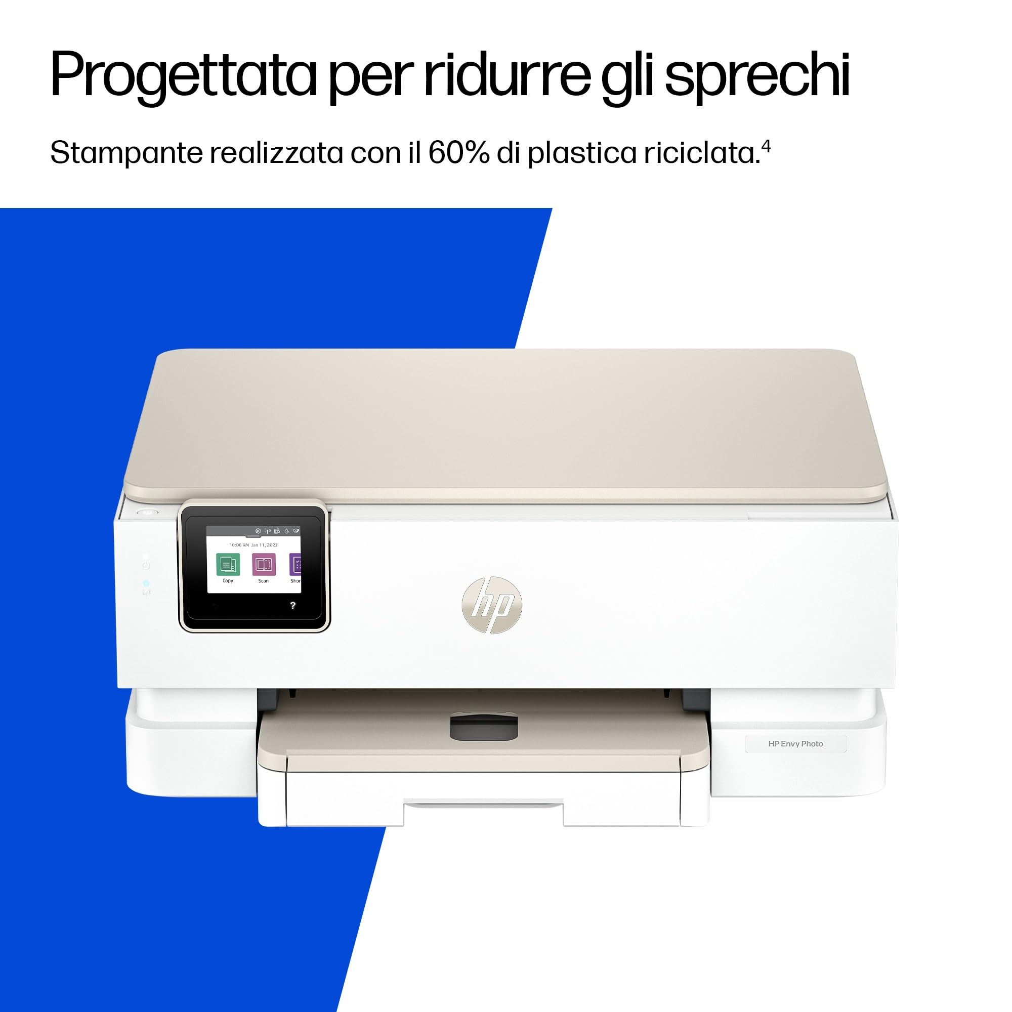HP Envy Photo 7230 B63JVB, Stampante Multifunzione a Getto d'Inchiostro A4 a Colori, Foto, Fronte/Retro Automatico, 22 ppm, app, 3 Mesi di Inchiostro Instant Ink Inclusi, Bianca