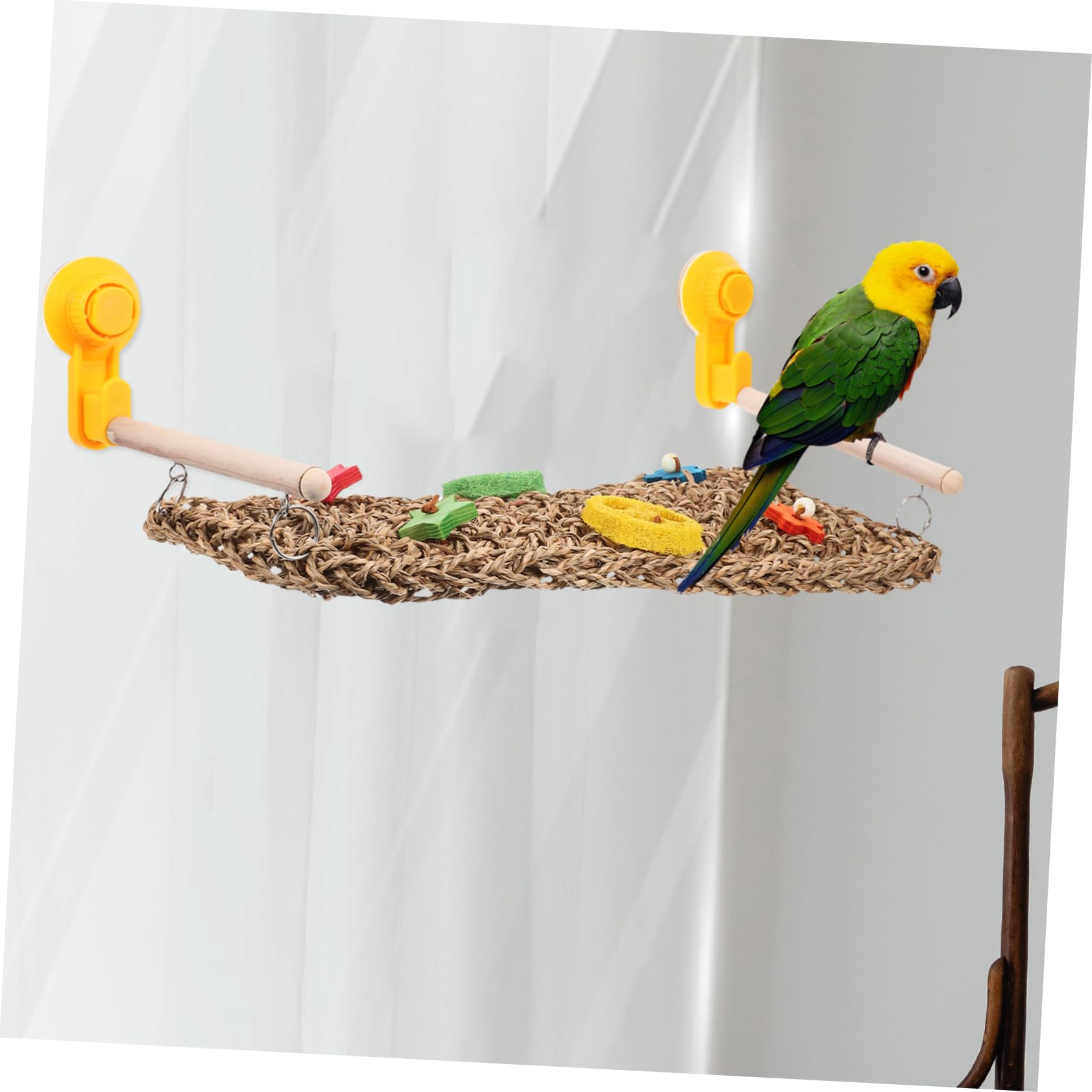 Papageien Hängematte Gewebtes Kletternetz für Vogelkäfig, Holz Gras | Kletternetz für Papageien und Wellensittiche, Saugnapf für Autoscheibe, Zubehör und Gras