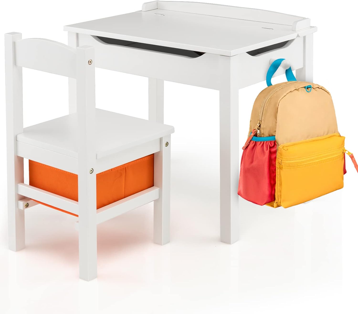 LIFEZEAL Kindertisch Mit Stuhl Set - 3-in-1 Spieltisch Mit Doppelseitiger Tafel & Stauraum