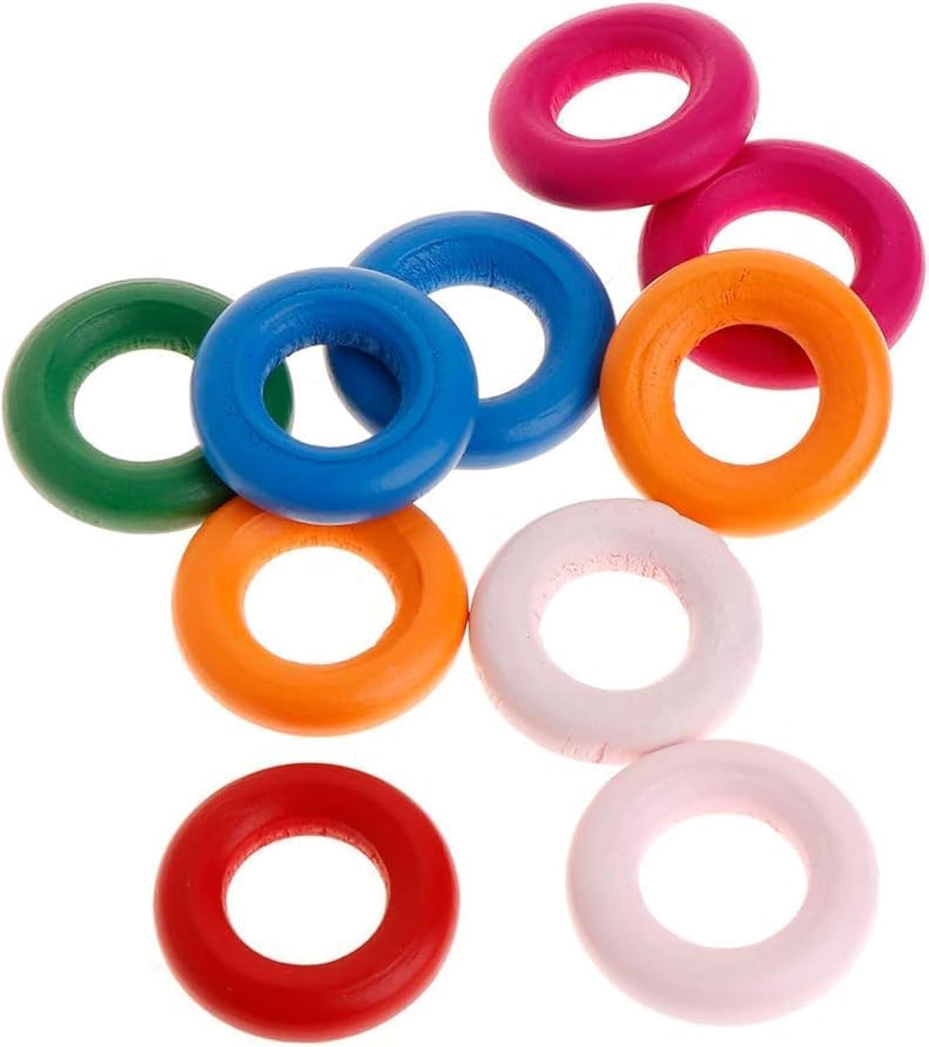 10 Pcs Colorful Unfinished Solid Wooden Rings for Craft Jewelry Making DIY Bird Toy Parrot Chewing Blocks Accessories 2 Sizes Toys African Grey for Small for Parrot Toys