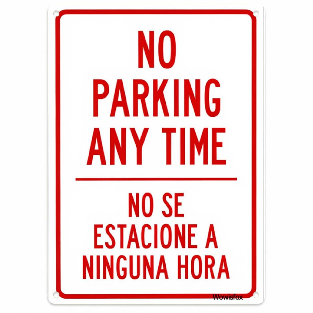 Spanish Bilingual No Parking Any Time Sign, 8 x 12 Inch Aluminum