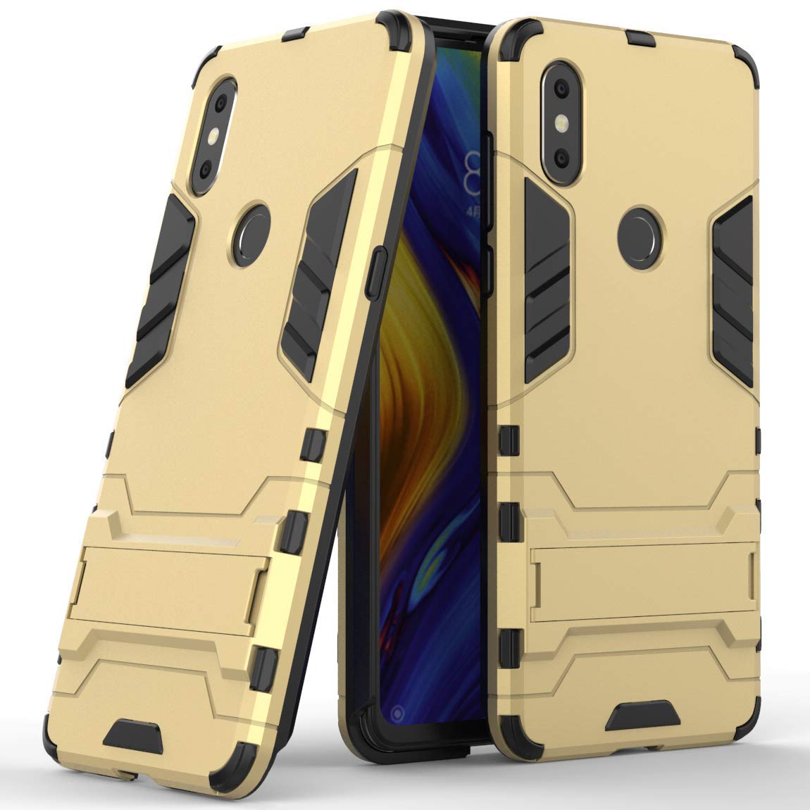Case for Xiaomi Mi Mix 3 (6.39 inch) 2 in 1 Shockproof with Kickstand Feature Hybrid Dual Layer Armor Defender Protective Cover (Gold)