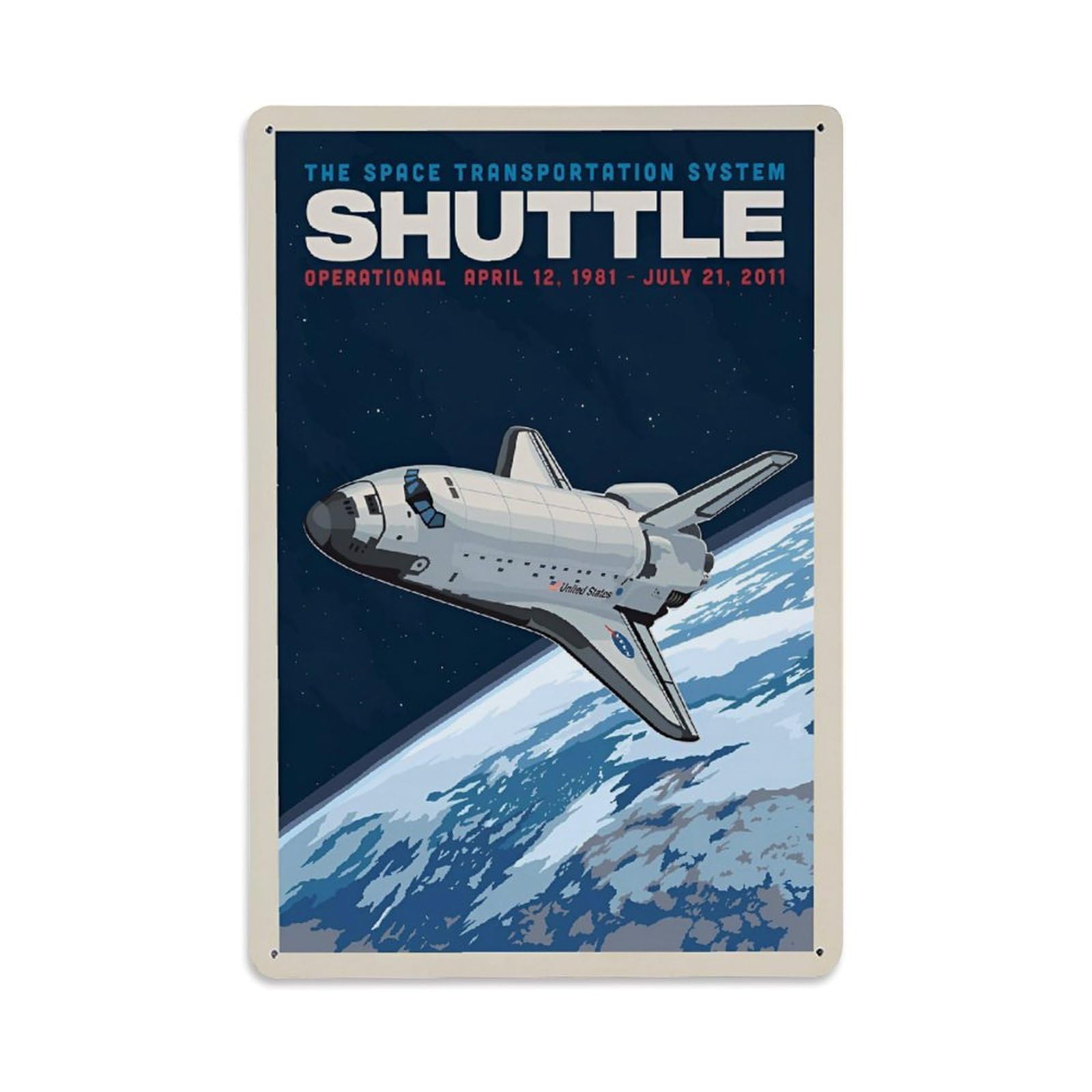 Vintage Space Poster NASA 1981 Space Shuttle Metal Tin Sign Wall Decor for Cafe, Club, Garden Metal Poster 8x12Inch