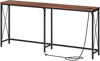 Yoobure Sofa Table 70.9 "D x 11.8 "W x 31.5 "H Narrow Console Table with 2 Outlet and 2 USB Ports Extra Long Entryway Table with X-Shaped Design Entry Behind Couch Table for Hallway Living Room Foyer