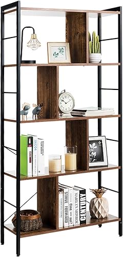 Giantex Estantería de 5 niveles, estantería de estilo industrial con marco de metal, estantes de almacenamiento independientes, estantes de