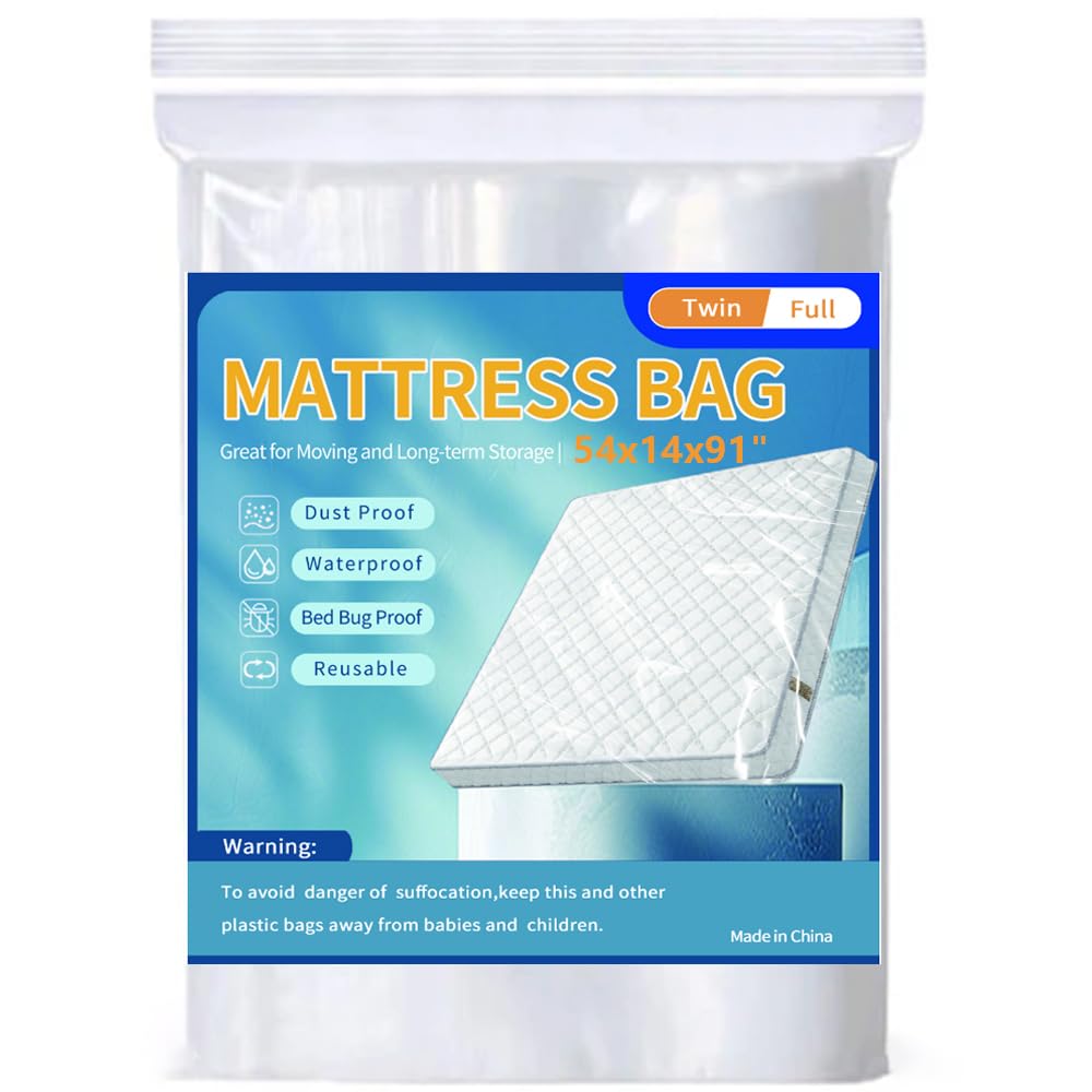 Zangboer Mattress Bags for Moving Storage,Mattress Protector Cover, Waterproof Mattress Protector Storage Bags (1-pack, Twin/Full)