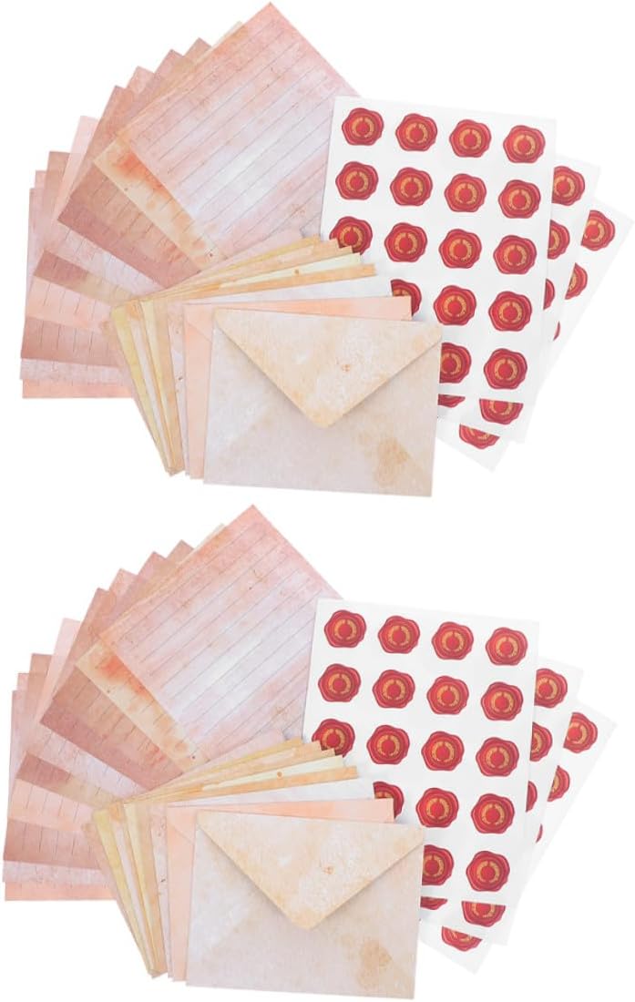 NOLITOY Vintage Stationery Paper Set with Envelopes 2 Sets Aesthetic Writing Papers for Handwritten Letters Greeting Cards and Holiday Wishes for Office and Personal Use