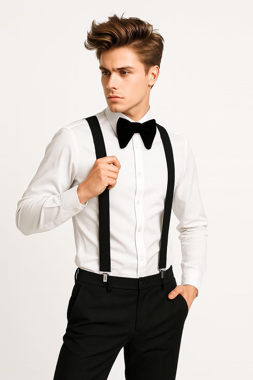 Classic Black Suspenders with velvet Butterfly Bow Tie Set, Adjustable Y-Back Design, Formal Wear Accessory-image-29