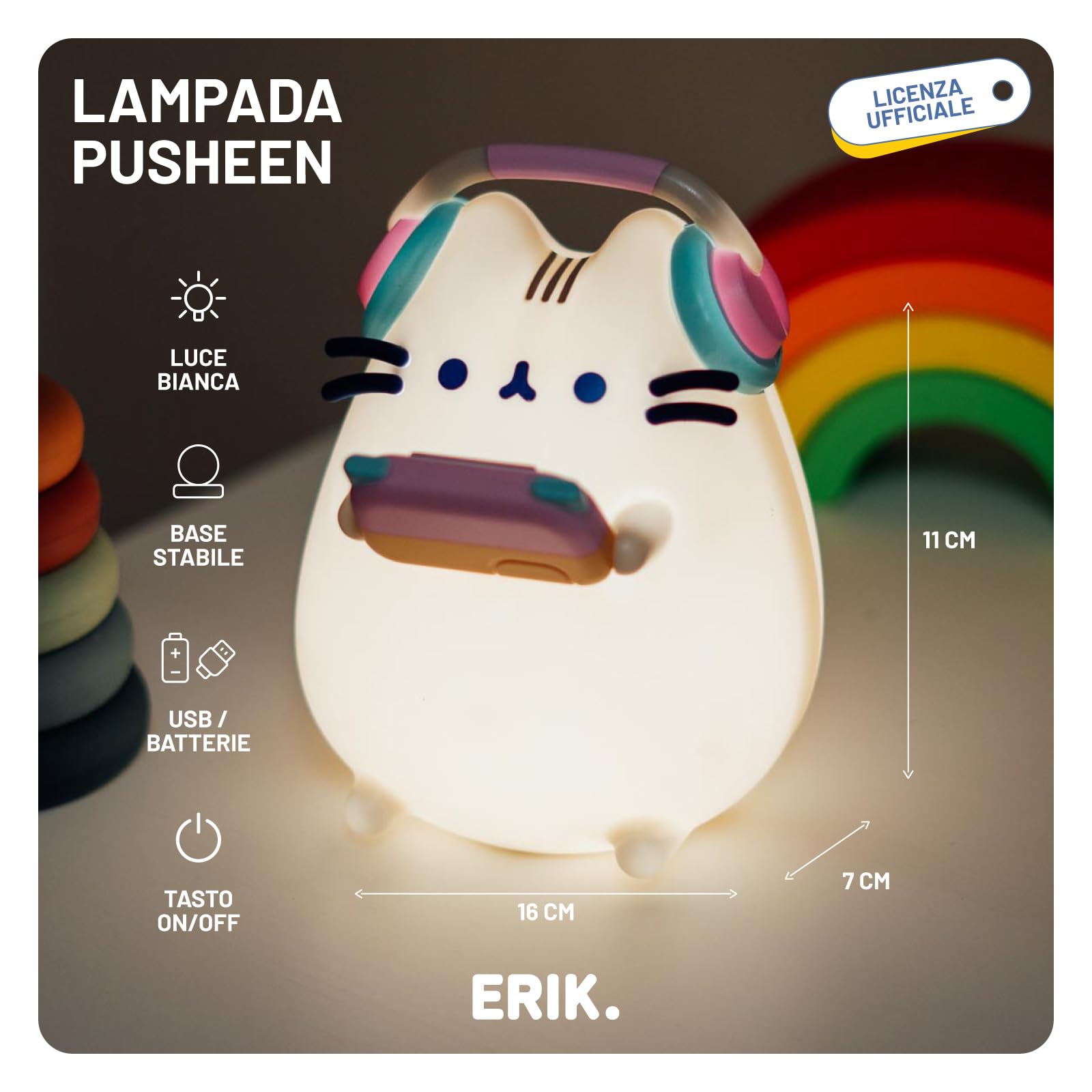 Grupo Erik Lampada Pusheen - Lampada da Scrivania e Comodino con Luce LED Gaming, Luce Notturna Pusheen Gadget | Cavo USB o Pile AAA (11 x 16 x 16 cm)