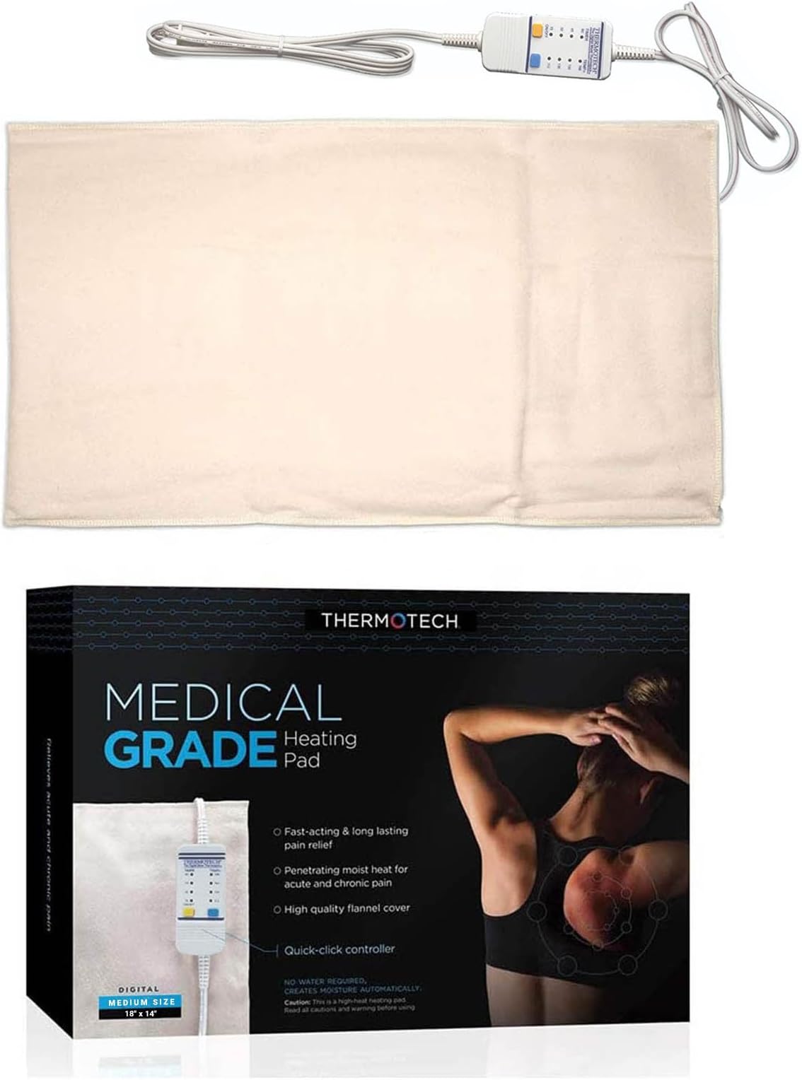 M PAIN MANAGEMENT TECHNOLOGIESMedical Grade Heating pad with Automatic Moist Heat by Thermotech, High Heat Heating pad for Back and Cramps - 2nd Gen Version (Medium Digital - 18" by 14")