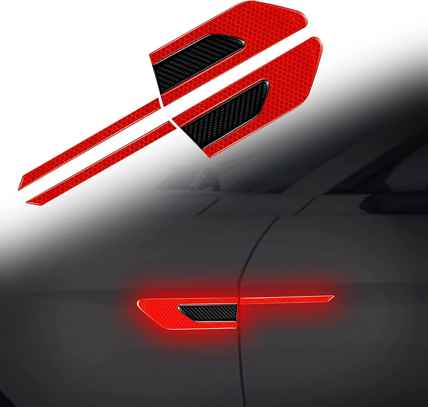 Car Side Reflective Stickers for Night Visibility Car Side Marker Bumper Fender Safety Warning Sticker Universal Fit Reflective Scratch Resistant Stickers Carbon Fiber Decoration (Red)-image-30