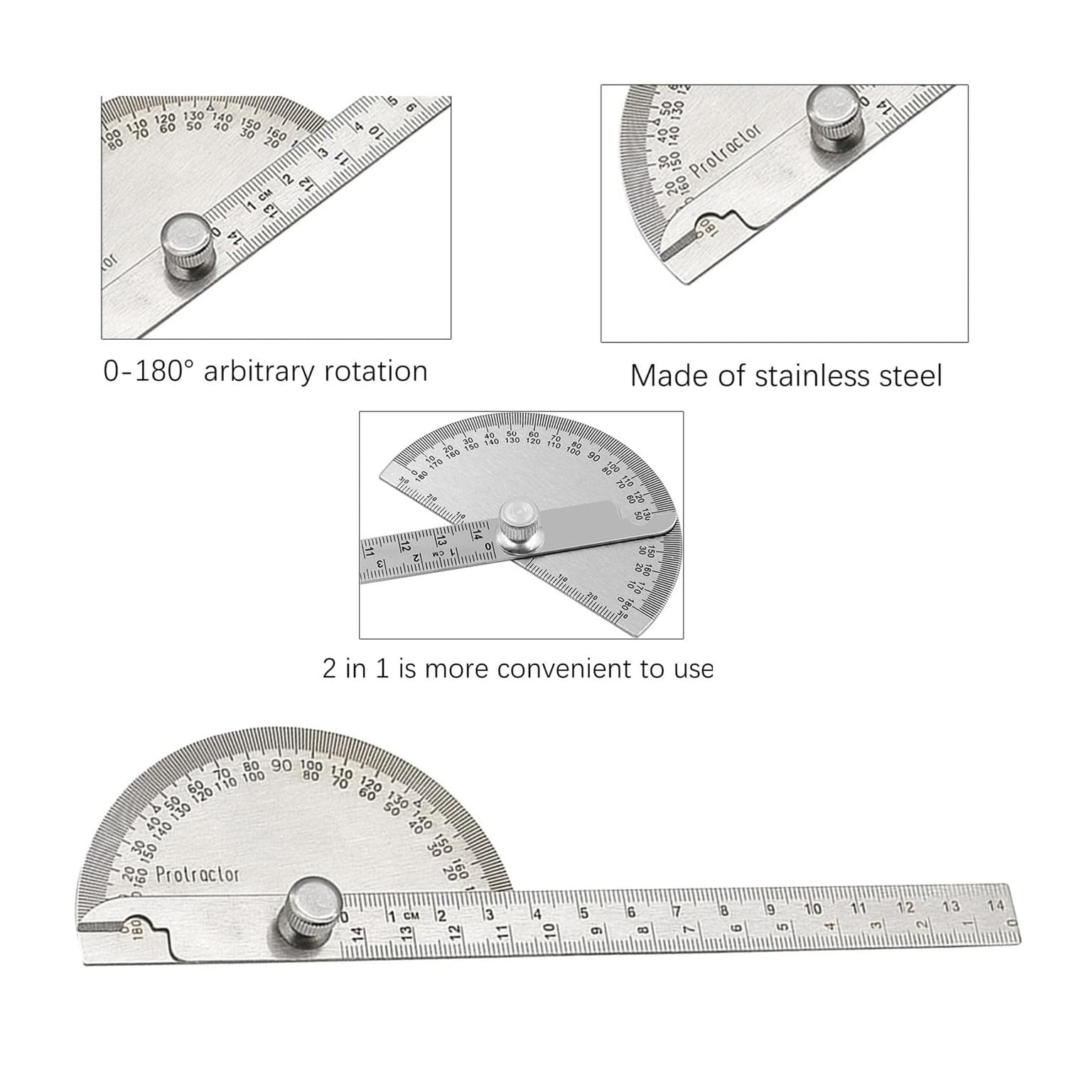 Goniometro 180 Gradi In Acciaio Inox - Regolabile A Testa Tonda Per Studenti E Falegnami - Foto 10