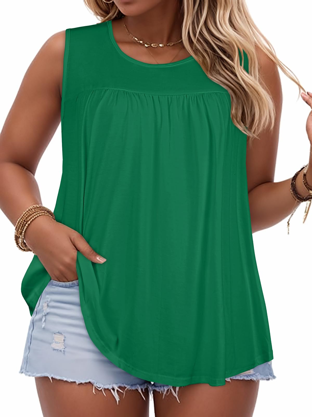 Women Plus Size Tank Top Casual Summer Tops Loose Fit Sleeveless T Shirts Trendy Crewneck Tunic Tees 2026