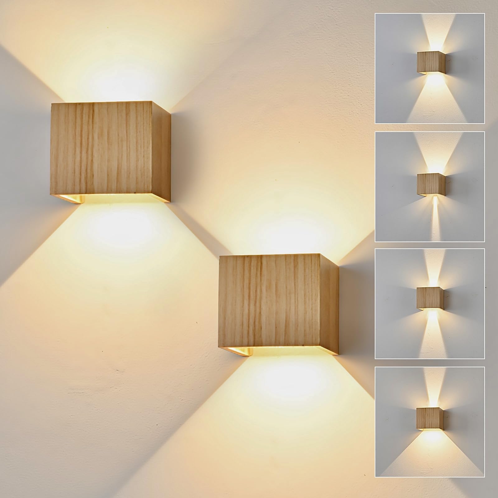 Aplique pared Interior LED 6W Madera, Lámpara de LED Luz Aplique pared Vintage Blanco Cálido 3000K Moderna Iluminación Interior para Pasillo Patio Terraza, 2PCS